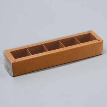 Коробка для конфет с прозр. крышкой 220х55х35мм на 5шт крафт  1/750 