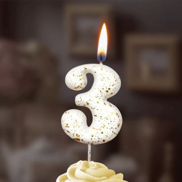 Свеча для торта Белые брызги Цифра 3 1/30