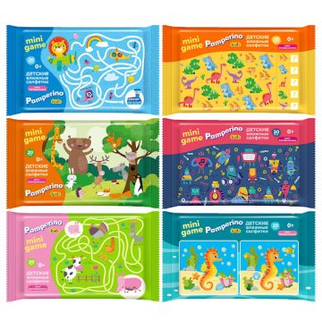Салфетки влажные Pamperino mini gamе Kids антибактериальные (20) 1/72 Салфетки влажные Pamperino mini gamе Kids антибактериальные (20) 1/72