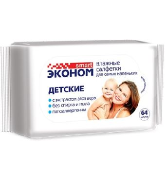 Салфетки влажные Эконом Smart детские (64) 1/24 Салфетки влажные Эконом Smart детские (64) 1/24