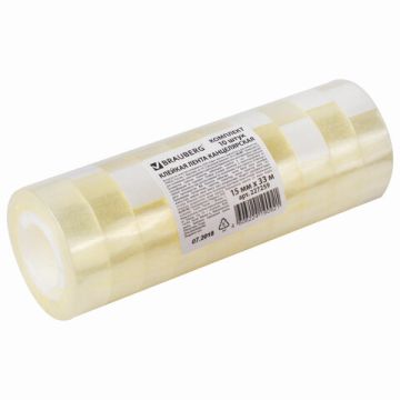 Канц.лента 15х33 прозрачная гарантированная длина BRAUBERG 1/10/360