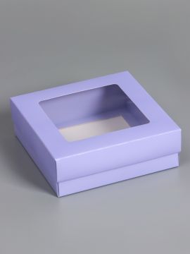 Коробка с окном 150х150х50мм картонная сиреневая 5/350
