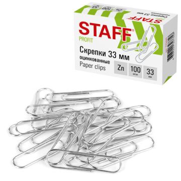 Скрепки 33мм 100шт оцинкованные STAFF в картонной коробке 1/10