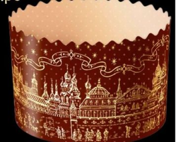 Форма бумажная для куличей d-70мм h-85мм Храм золотой 120/2400