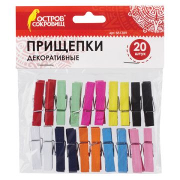 Прищепки декоративные КЛАССИКА 20 штук 3,5 см 10 цветов ОСТРОВ СОКРОВИЩ 1/20