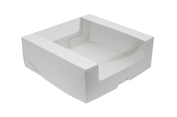 Коробка для пирожных с круговым окном 225х225х85мм картонная белая 25/25