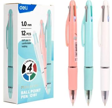 Ручка шариковая автомат 4-х цв корпус ассорти Deli EQ181 1/12 Ручка шариковая автомат 4-х цв корпус ассорти Deli EQ181 1/12