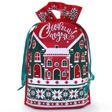 НГ Подарочный мешок текстильный Городок до 1,3кг 23х32,5+4,5см 1/20/500