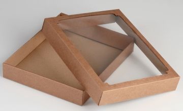 Коробка с окном 275х215х43мм картонная бурая 1/5/25