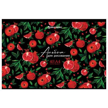 Альбом для рисования 40л А4 скоба обложка картон BRAUBERG Гранаты 1/8/40 
