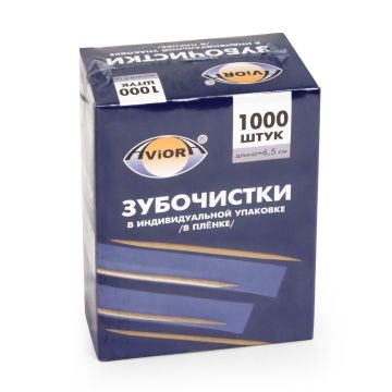 Зубочистки в индивидуальной упаковке бамбук (в пленке) без ментола Aviora (1000шт) 1/30