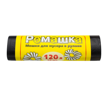 Мешок для мусора 120л рулон ПНД (70х113)-16 черный 23,5г Ромашка (10шт) 1/20 Мешок для мусора 120л рулон ПНД (70х113)-16 черный 23,5г Ромашка (10шт) 1/20