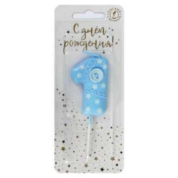 Свеча для торта с пуговкой 1 голубая 1/30