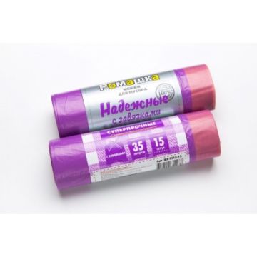 Мешок для мусора 35л рулон ПСД (50х60)-18 с завязками фиолетовые НАДЕЖНЫЕ 10,66г Ромашка (15шт) 1/30