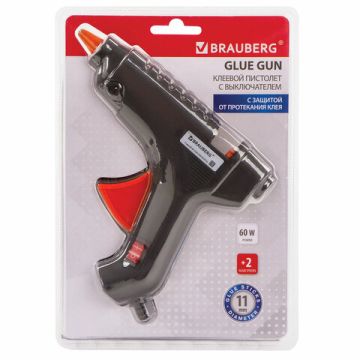 Клеевой пистолет 60Вт для стержня 11 мм, с выключателем BRAUBERG, 12/24