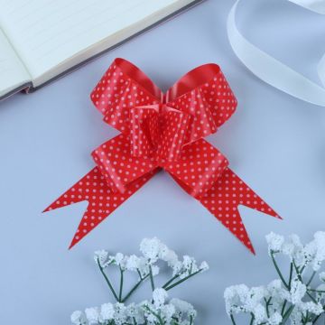 Бант-бабочка 3см белый горошек на красном 10/10000