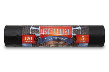 Мешок для мусора 120л рулон ПВД (70х110)-55 с завязками черный БРОНЯ 2-сл 84,2г Ромашка (5шт) 1/15