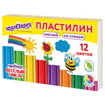 Пластилин 12цв 180г мягкий со стеком ЮНЛАНДИЯ Веселый шмель 1/32