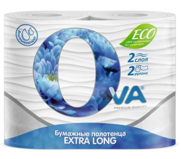 Полотенца бумажные 2сл белые 23х19см 2рул OVA Extra long 1/15
