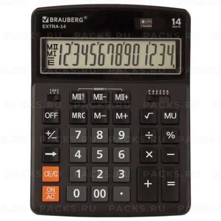 Калькулятор настольный 206x155мм 14 разрядов дв. питание ЧЕРНЫЙ BRAUBERG EXTRA-14BK 1/20/40 