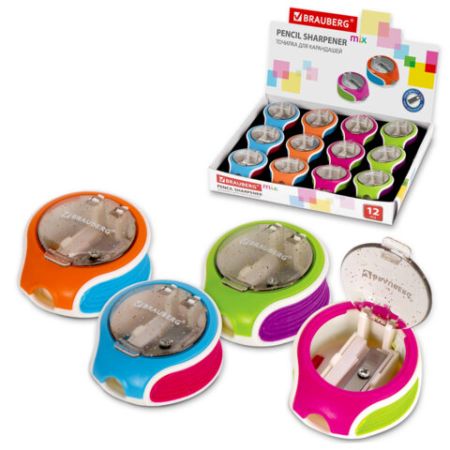 Точилка 1 отверстие с контейнером BRAUBERG Mix Soft 1/12