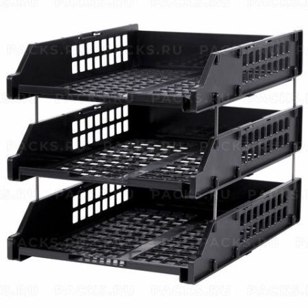 Лоток горизонтальный для бумаг 334х255х62271мм КОМПЛЕКТ 3 шт черные Brauberg GRAND OFFICE 1/4