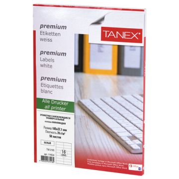 Этикетка самоклеящаяся 105х37,1мм 50л 16этикеток белая TANEX 1/20  (клиент)