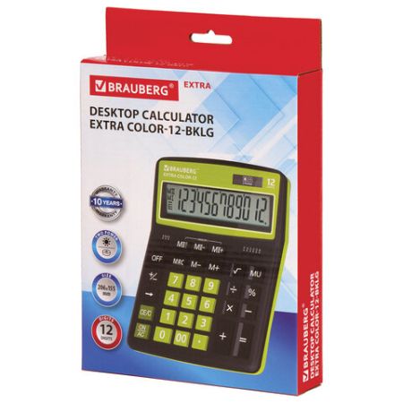 Калькулятор настольный BRAUBERG EXTRA-12-BKBU (206x155мм) 12разр дв питание ЧЕРНО-САЛАТОВЫЙ 1/20