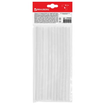 Клеевые стержни, диаметр 7 мм, длина 200 мм, прозрачные, комплект 12 шт., BRAUBERG 1/50/100