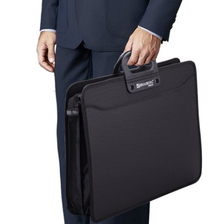 Папка-портфель пласт. БОЛЬШОГО ФОРМАТА BRAUBERG ПОРТФОЛИО А3 (470х380х130мм), 3 отд., черный 1/10