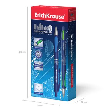 Ручка шариковая автомат синяя 0,7мм корп.синий с рез.вст ERICH KRAUSE Megapolis Concept 1/12(Клиент)