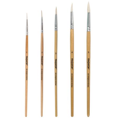 Кисти 5шт коза круглая № 1,2,3,4,5 ПИФАГОР 1/12/288 (Клиент)