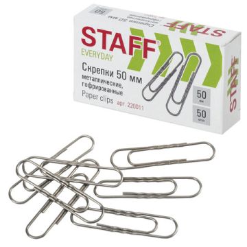 Скрепки 50мм 50 шт. гофрированные, металл., STAFF EVERYDAY РОССИЯ
