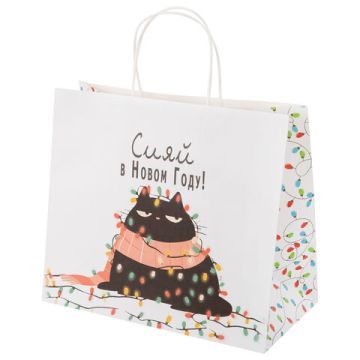 НГ Пакет подарочный крафтовый (28х24х14) Котики ЗОЛОТАЯ СКАЗКА 1/24/144