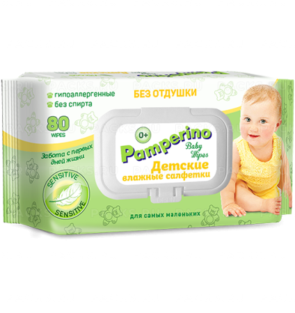 Салфетки влажные Pamperino детские в/с без отдушки с клапаном (80) 1/20