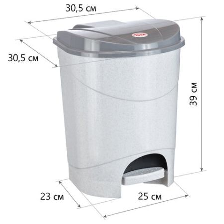 Ведро 19л с крышкой и педалью мусорное серое IDEA 1/4 (Клиент)