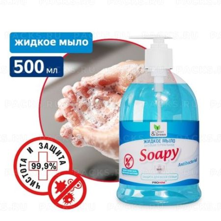 Мыло жидкое 500мл с дозатором антибактериальное Soapy Clean&Green 1/12
