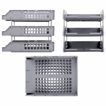 Лоток горизонтальный для бумаг 334х255х271мм (3шт) серый BRAUBERG GRAND OFFICE 1/4 (Клиент)