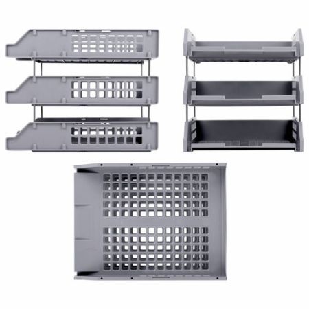 Лоток горизонтальный для бумаг 334х255х271мм (3шт) серый BRAUBERG GRAND OFFICE 1/4 (Клиент)