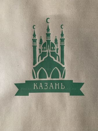 Пакет бумажный крафт с плоскими ручками 320х200х370 Экокрафт Казань 250/250 