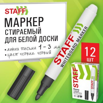 Маркер для доски черный 1-3мм стираемый STAFF BASIC WBM-200 1/12