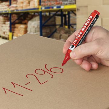 Маркер перманентный ULTRA MARKER, КРАСНЫЙ, 3,5 мм, с клипом, BRAUBERG 1/12 (Клиент)