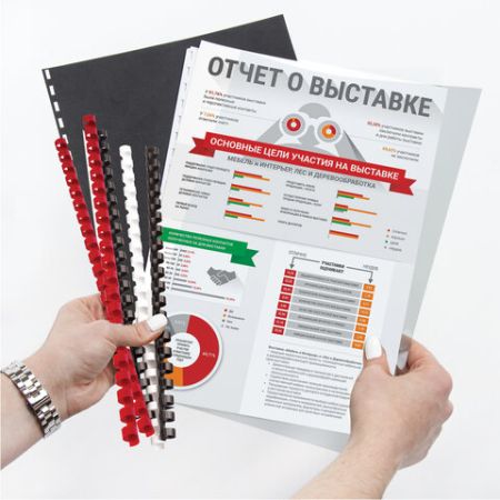 Пружины пласт. д/переплета BRAUBERG, КОМПЛЕКТ 100шт, 8 мм (для сшивания 21-40л), белые, 1/10