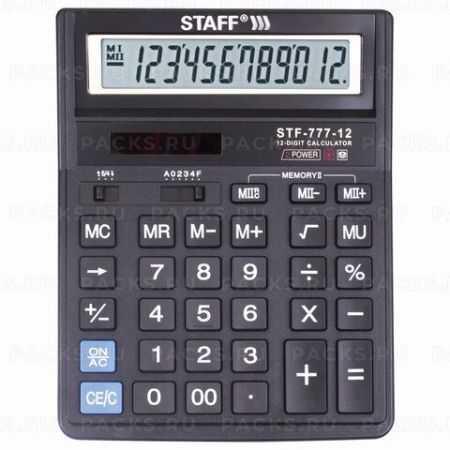 Калькулятор настольный STAFF STF-777 (210х165 мм), 12 разрядов, двойное питание 1/10/40 