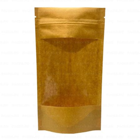 Пакет Zip-Lock Дой-Пак крафт (10,5х18,5)+(3,0+3,0) с окном 40мм 50/500