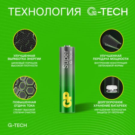 Элемент питания GP Super AAА (LR03 24А) алкалиновые мизинчик комплект 40шт в пленке 1/6/18 (Клиент)