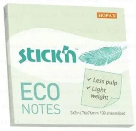 Блок самоклеящийся 76х76мм 100л зеленый пастель Stick`n ECO 1/12/216