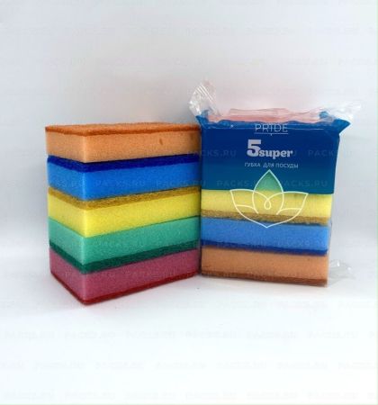 Губка для посуды (5шт) 100х70х25мм Супер 1/30