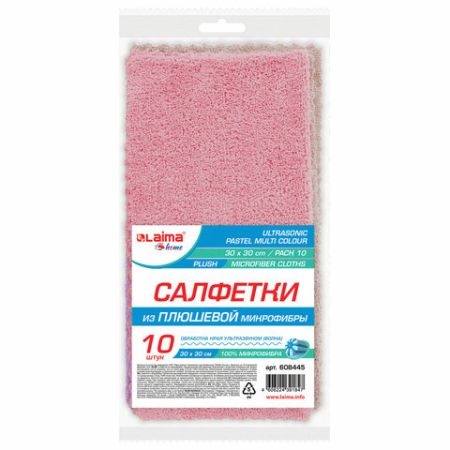 Салфетка микрофибра для стекол (30х30) 10шт плюшевая 250 г/м2 PASTEL ассорти LAIMA HOME 1/12