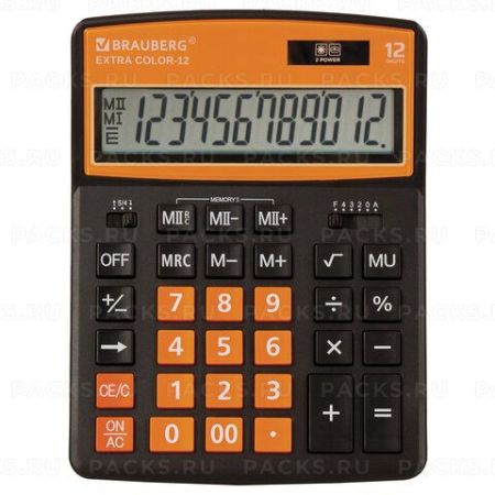 Калькулятор настольный BRAUBERG EXTRA-12-BKBU (206x155мм) 12разр дв питание ЧЕРНО-ОРАНЖЕВЫЙ 1/20